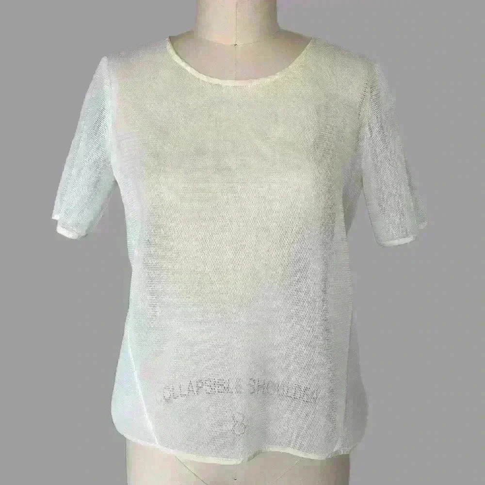 DKNY Mesh Fabric Crew Neck Tee Size S